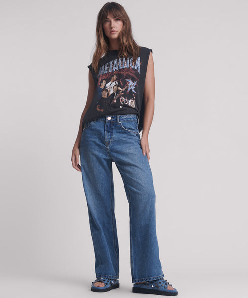 Baxters Mid Waist Wide Leg Denim Jeans - Blue Love | One Teaspoon USA