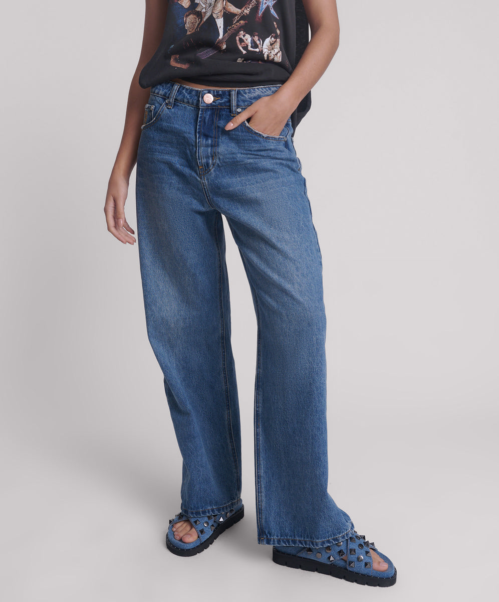 【One Teaspoon】Baxters ミッドウエスト・ワイドレッグデニム Baxters Mid Waist Wide Leg Denim Jeans - Blue Love | One