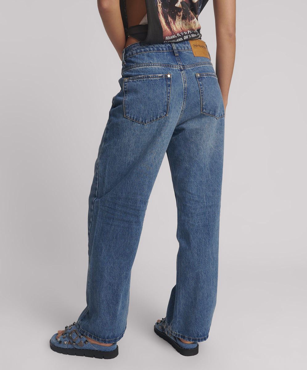 【One Teaspoon】Baxters ミッドウエスト・ワイドレッグデニム Baxters Mid Waist Wide Leg Denim Jeans - Blue Love | One