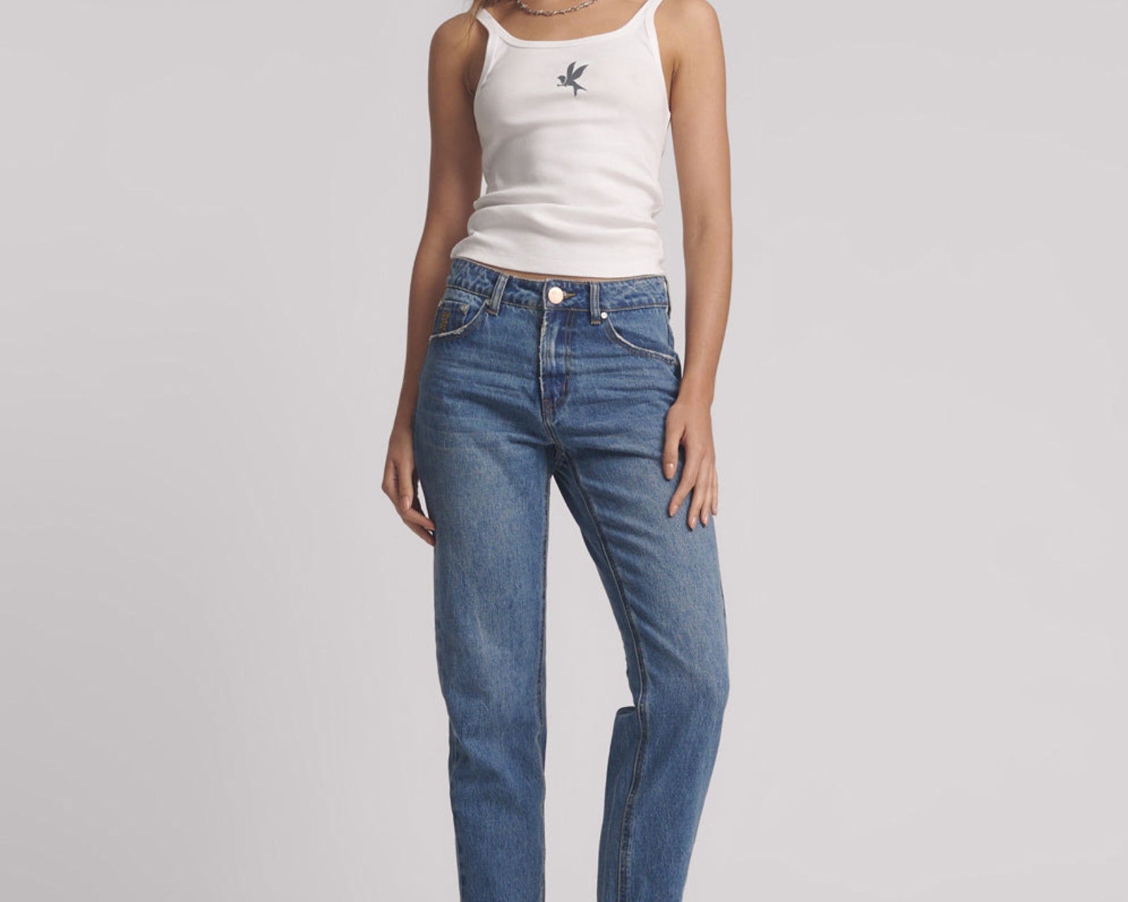 Slims High Waist Cropped Straight Slim Fit Denim Jeans - Blue Love