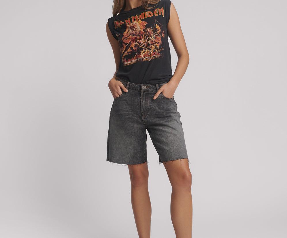 Jacksons Mid Waist Wide Leg Denim Shorts Worn Black One