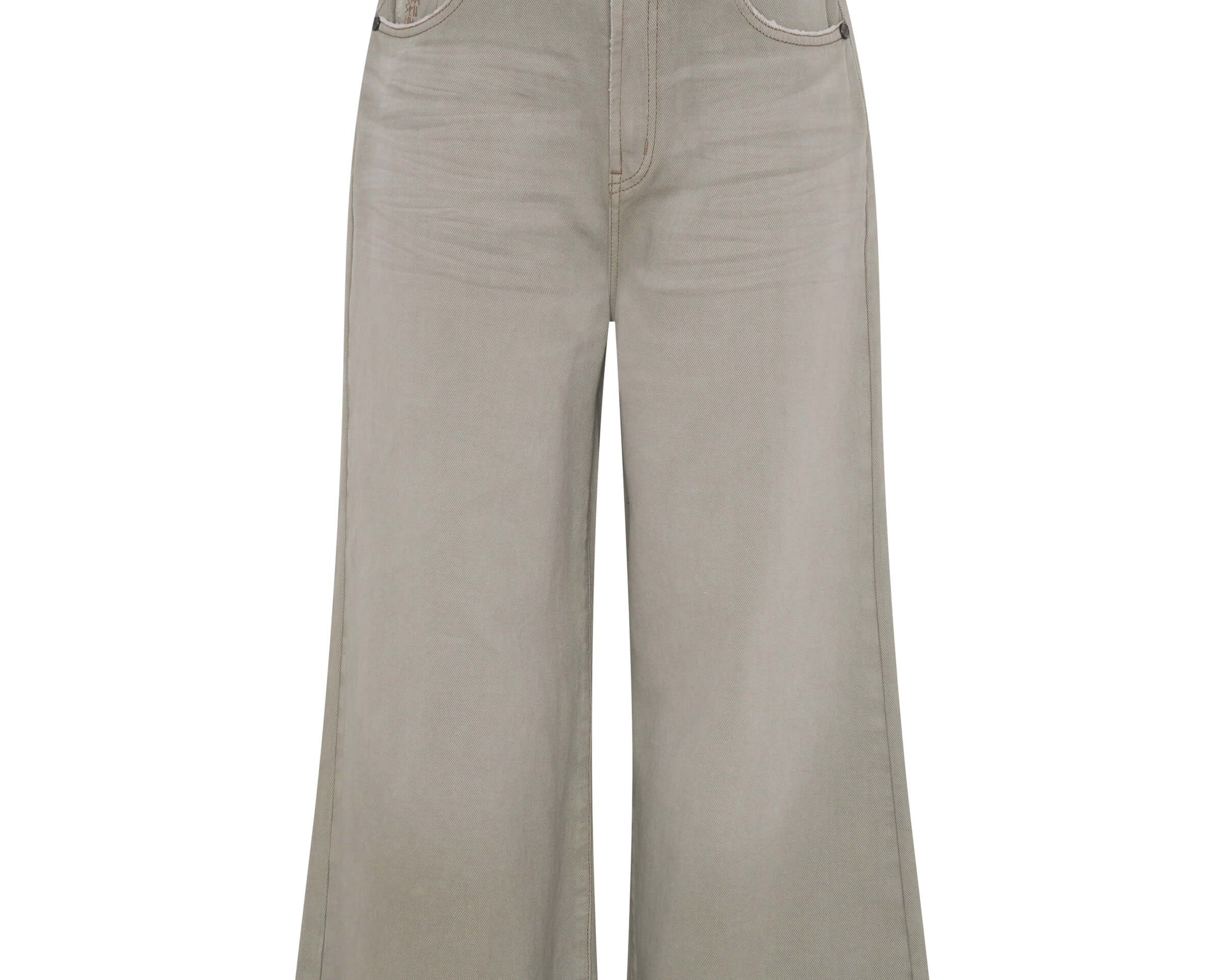 Love Machines Mid Waist Super Wide Leg Cropped Denim Jeans - Faded Khaki