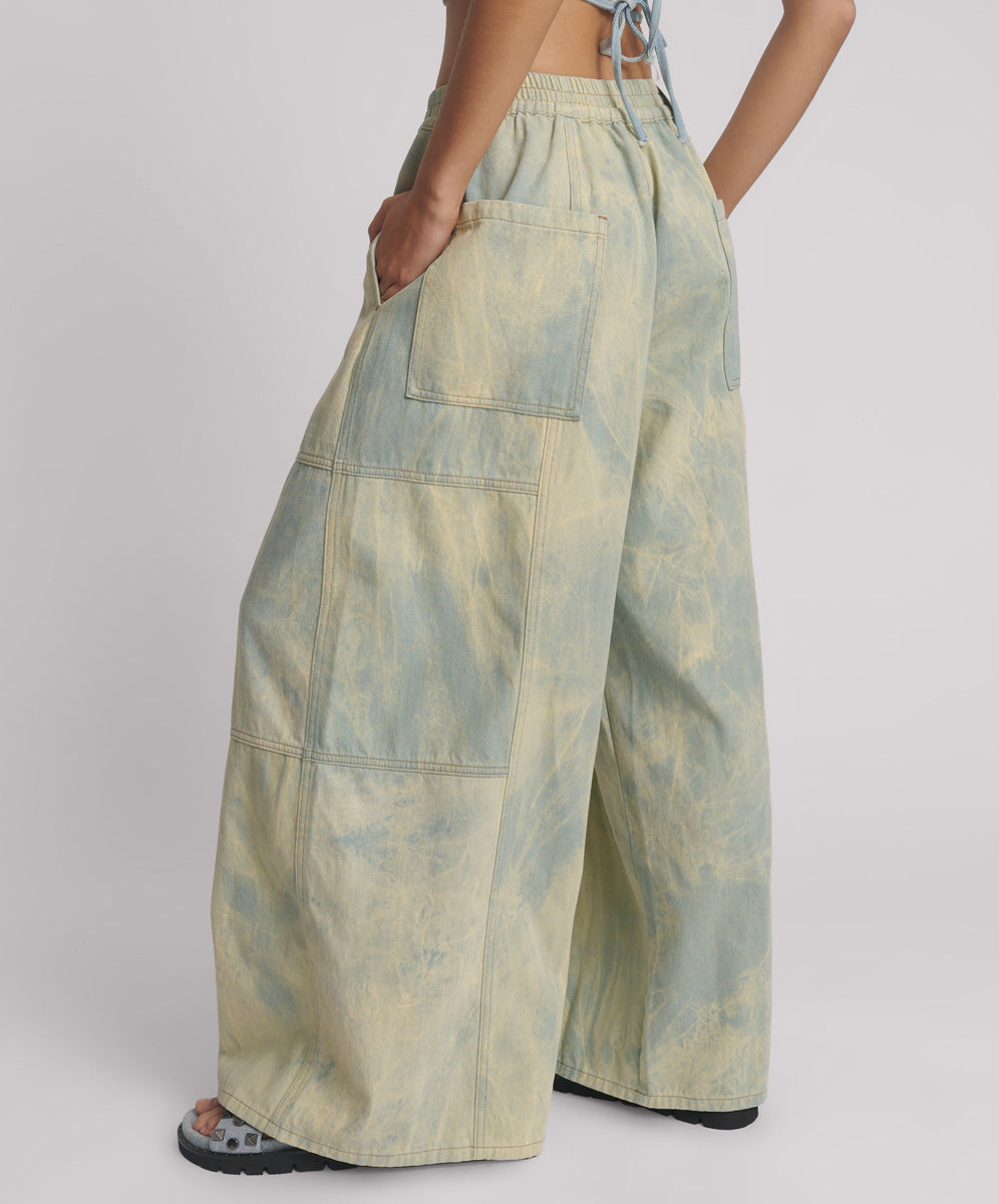 Palazzo Mid Waist Denim Jeans - Aruba Sky Blue | One
