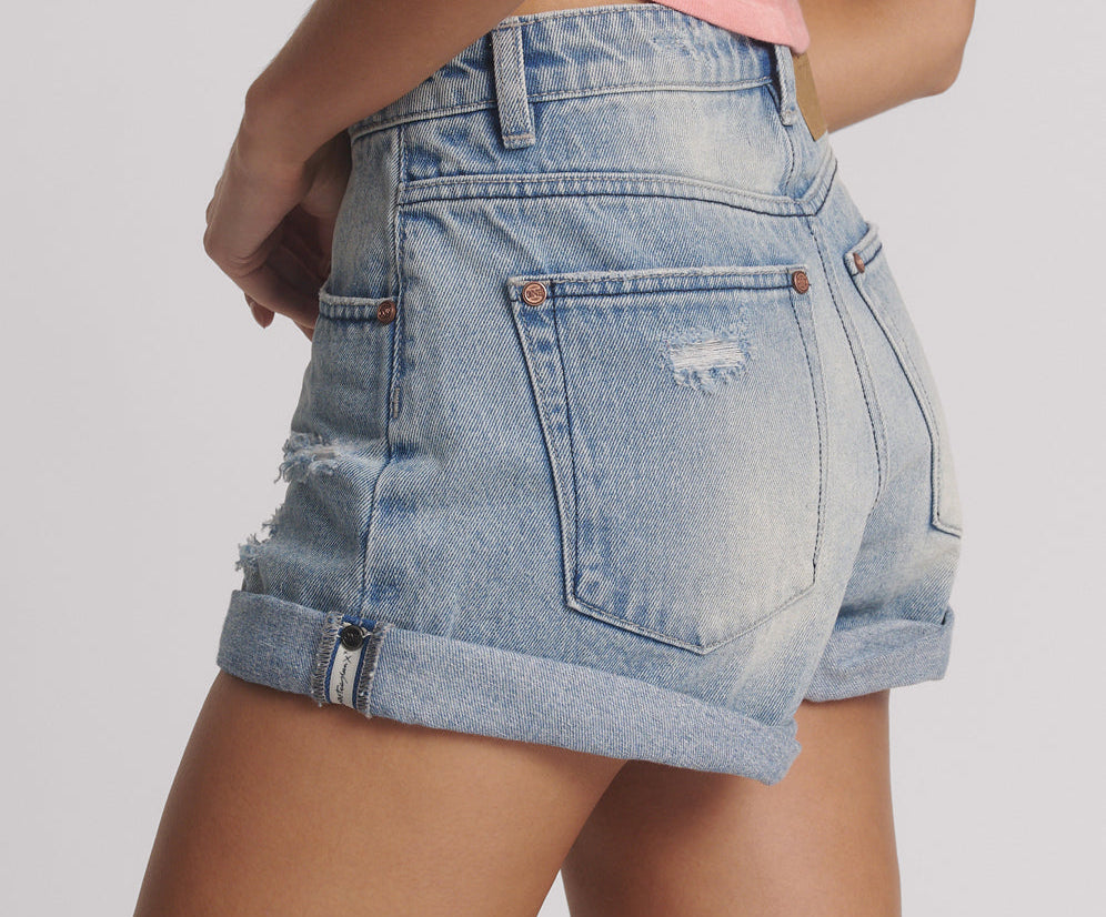 Bandits High Waist Messed Up Denim Shorts - Salty Dog Blue