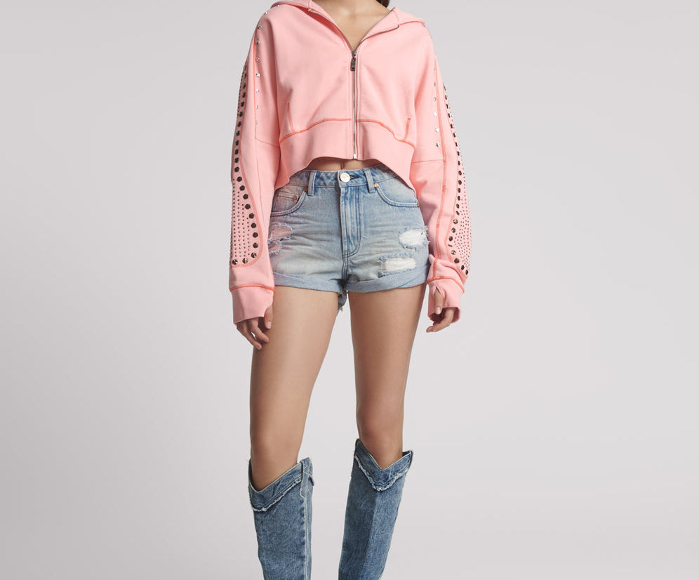 Bandits High Waist Messed Up Denim Shorts - Salty Dog Blue