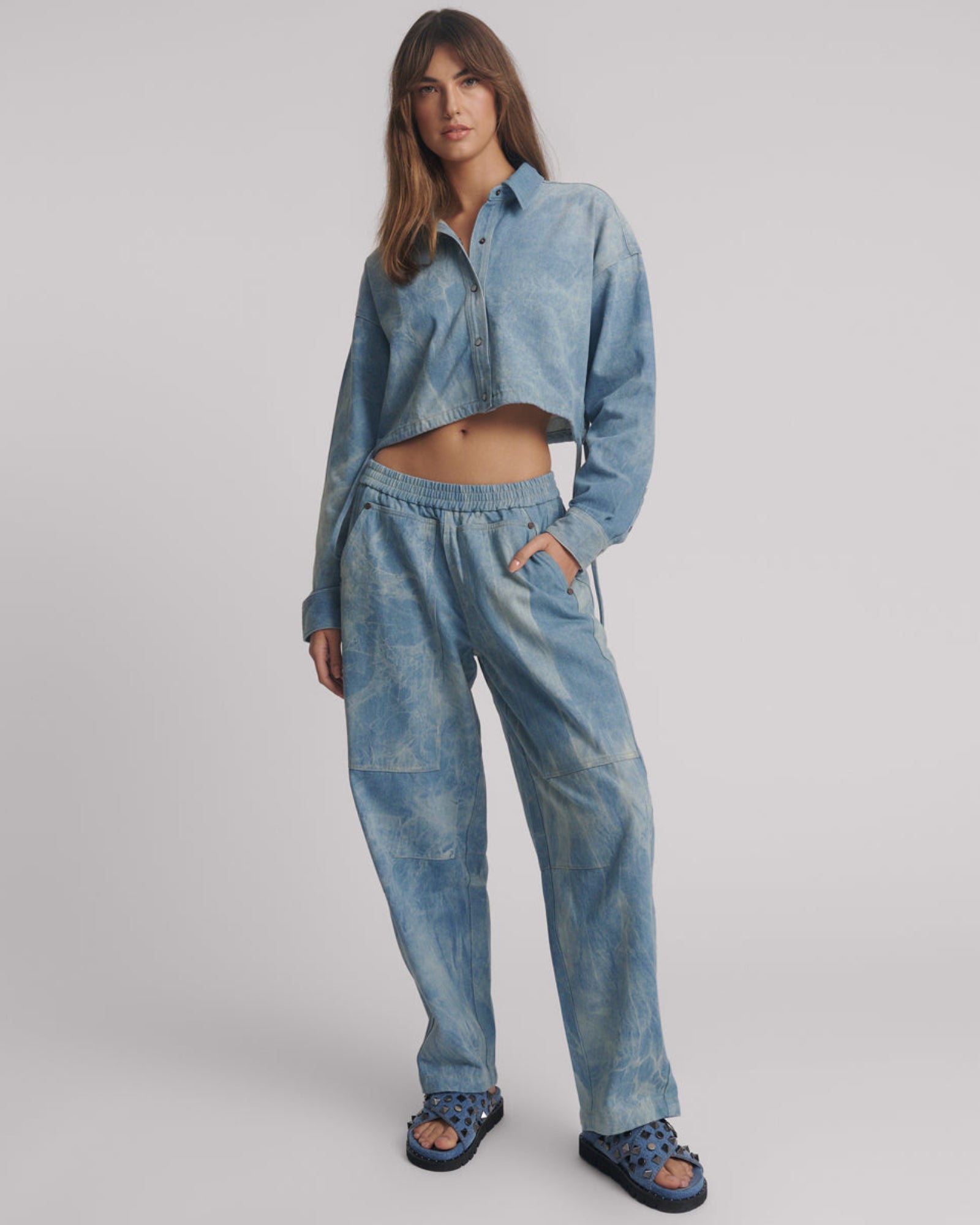 Denim Bubble Shirt - Sea Water Blue | One Teaspoon USA
