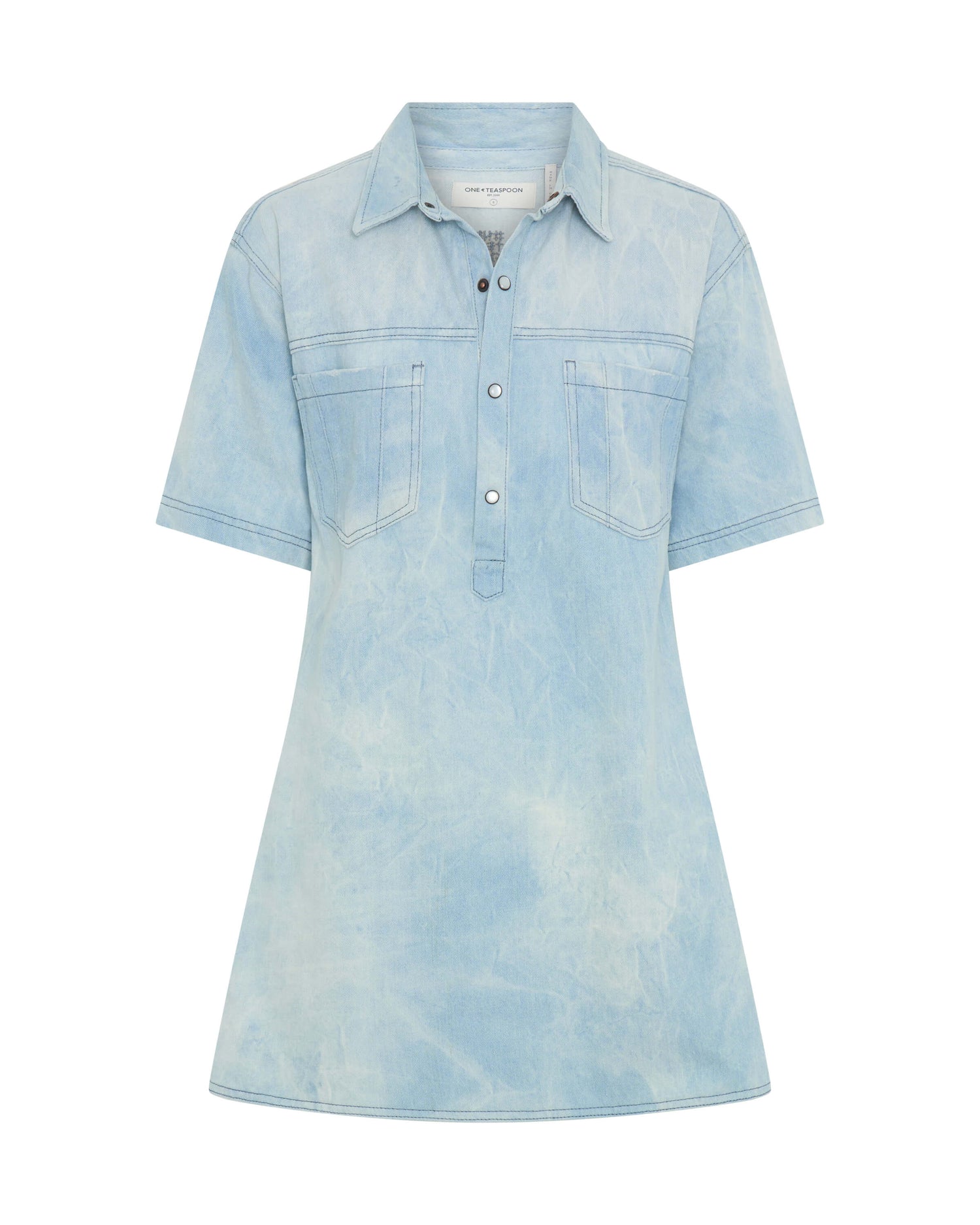 Pixie Denim Mini Shirt Dress - Cloudy Blue