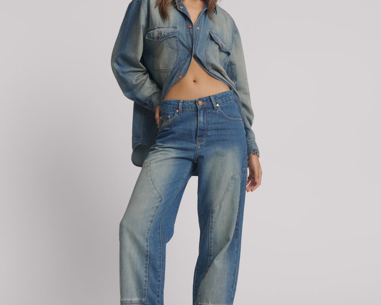 Jackson Mid Waist Wide Leg Denim Jeans - Blue Ranch