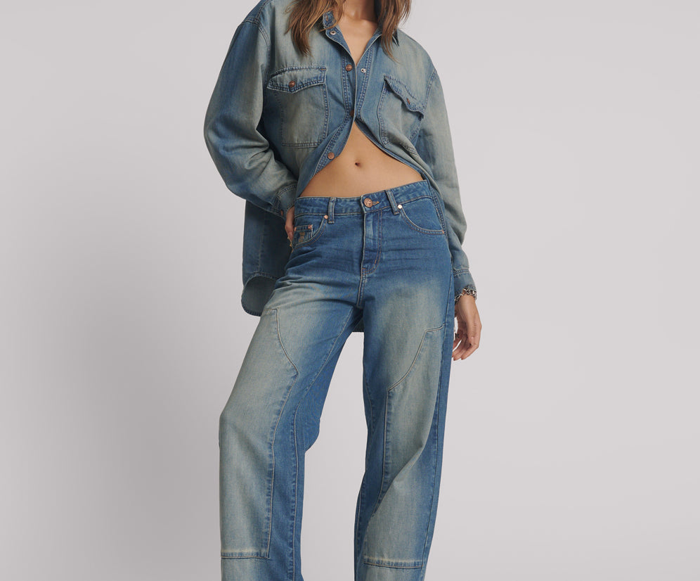 Jackson Mid Waist Wide Leg Denim Jeans - Blue Ranch