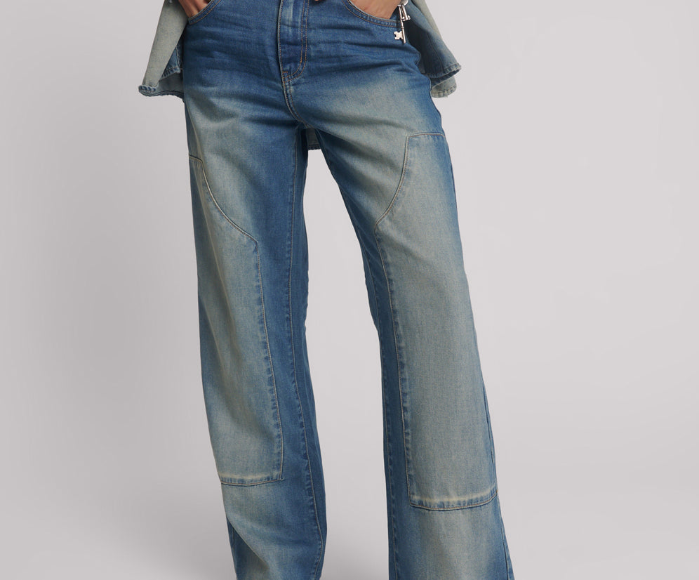 Jackson Mid Waist Wide Leg Denim Jeans - Blue Ranch