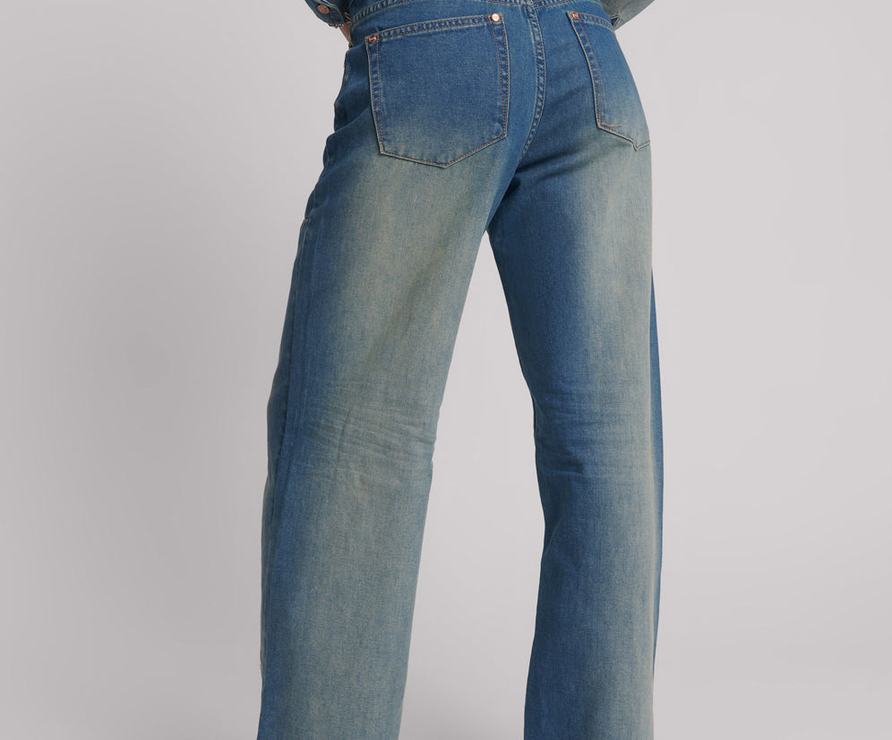 Jackson Mid Waist Wide Leg Denim Jeans - Blue Ranch
