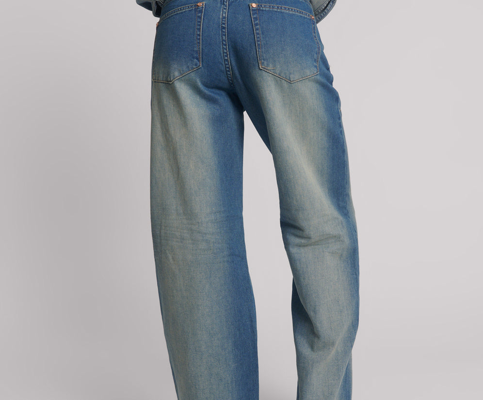 Jackson Mid Waist Wide Leg Denim Jeans - Blue Ranch