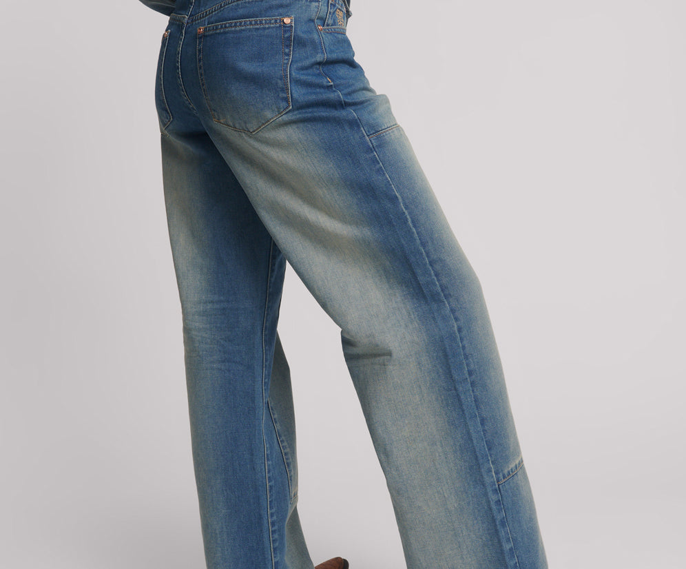 Jackson Mid Waist Wide Leg Denim Jeans - Blue Ranch