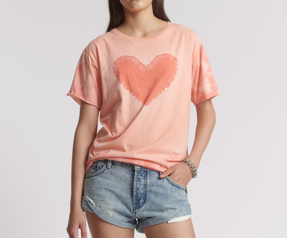 Heart Throb Tie Dye Boyfriend Tee - Coral Pink