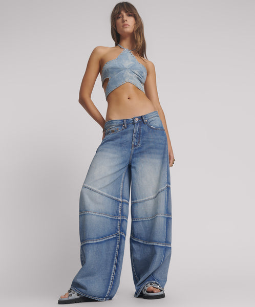 Barrel Mid Waist Wide Leg Denim Jeans - Blue Summer | One