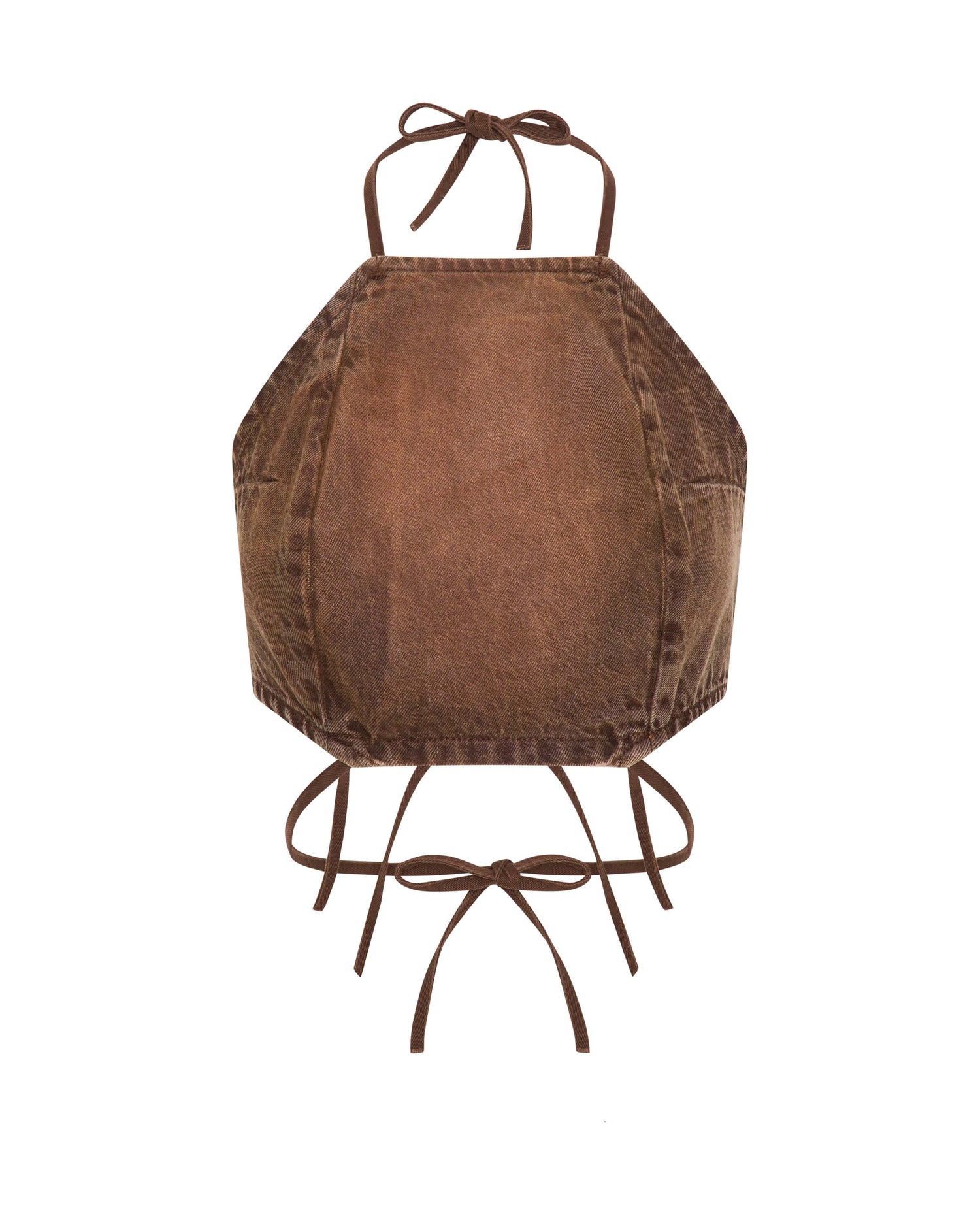 Denim Cowgirl Backless Crop Top - Ranch Brown