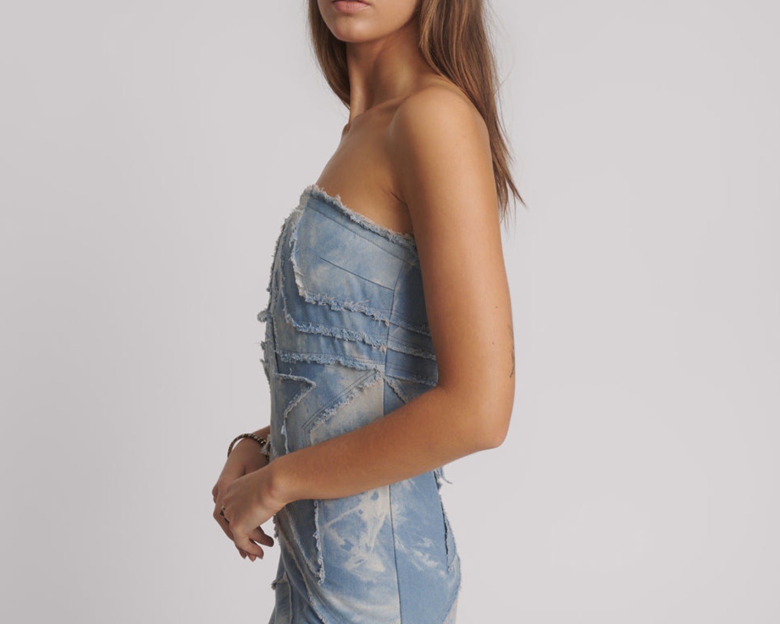 Strapless Tube Star Denim Mini Dress - Blue Halo