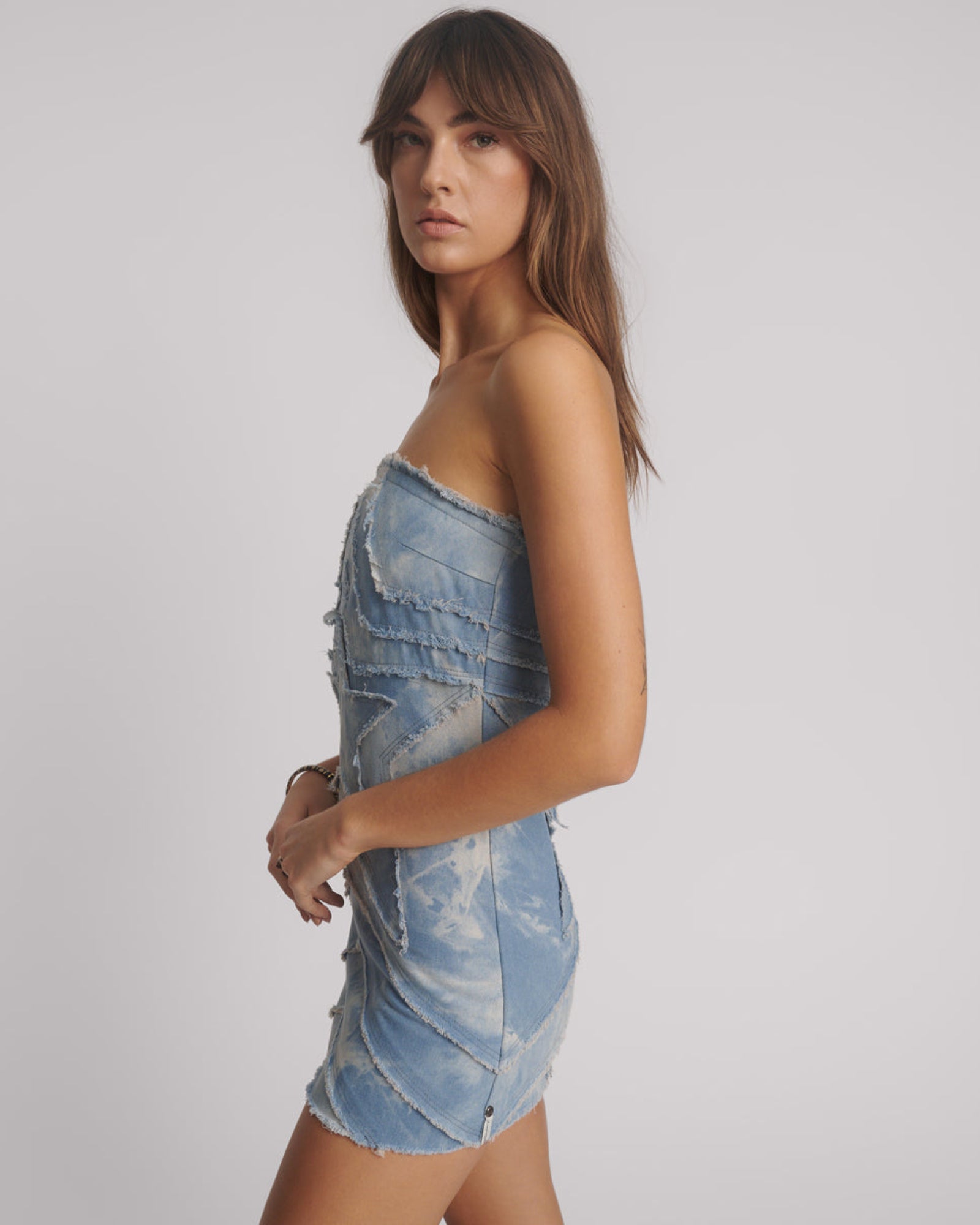 Strapless Tube Star Denim Mini Dress - Blue Halo