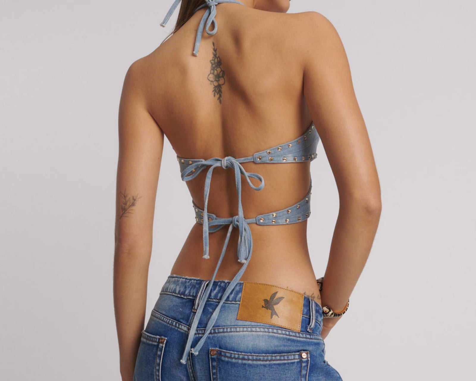 Denim Star Backless Crop Top - Blue Halo