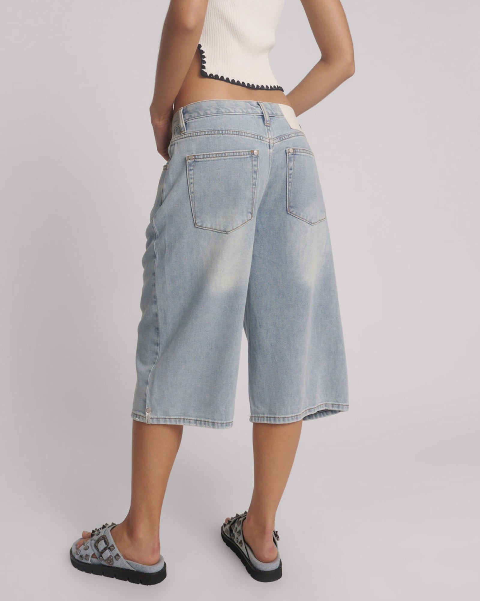 Beastie Low Waist Wide Leg Denim Jorts - Soft Blue | One Teaspoon USA