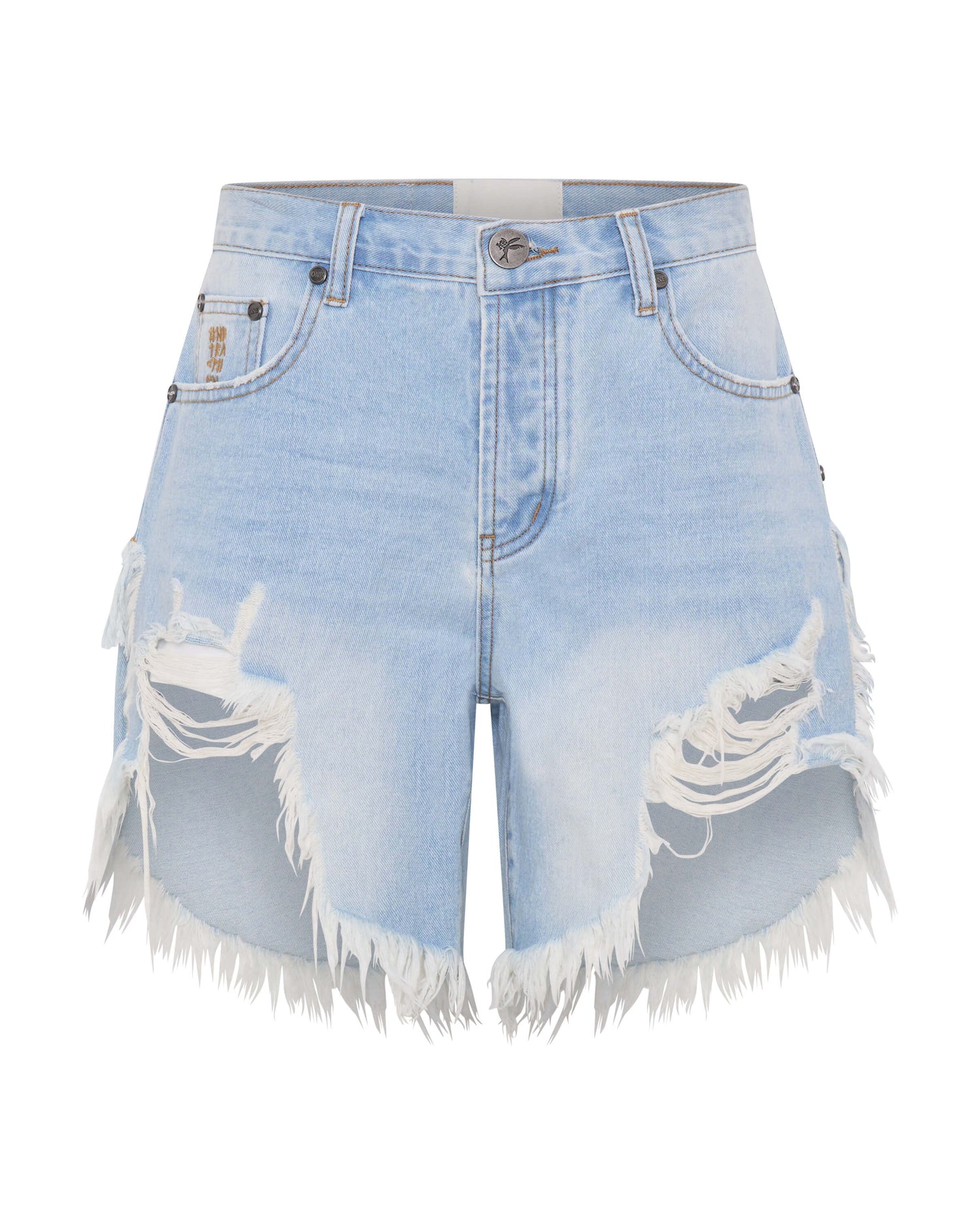 BFCM Gifting Frankies Low Waist Long Length Denim Shorts - Blue Heart