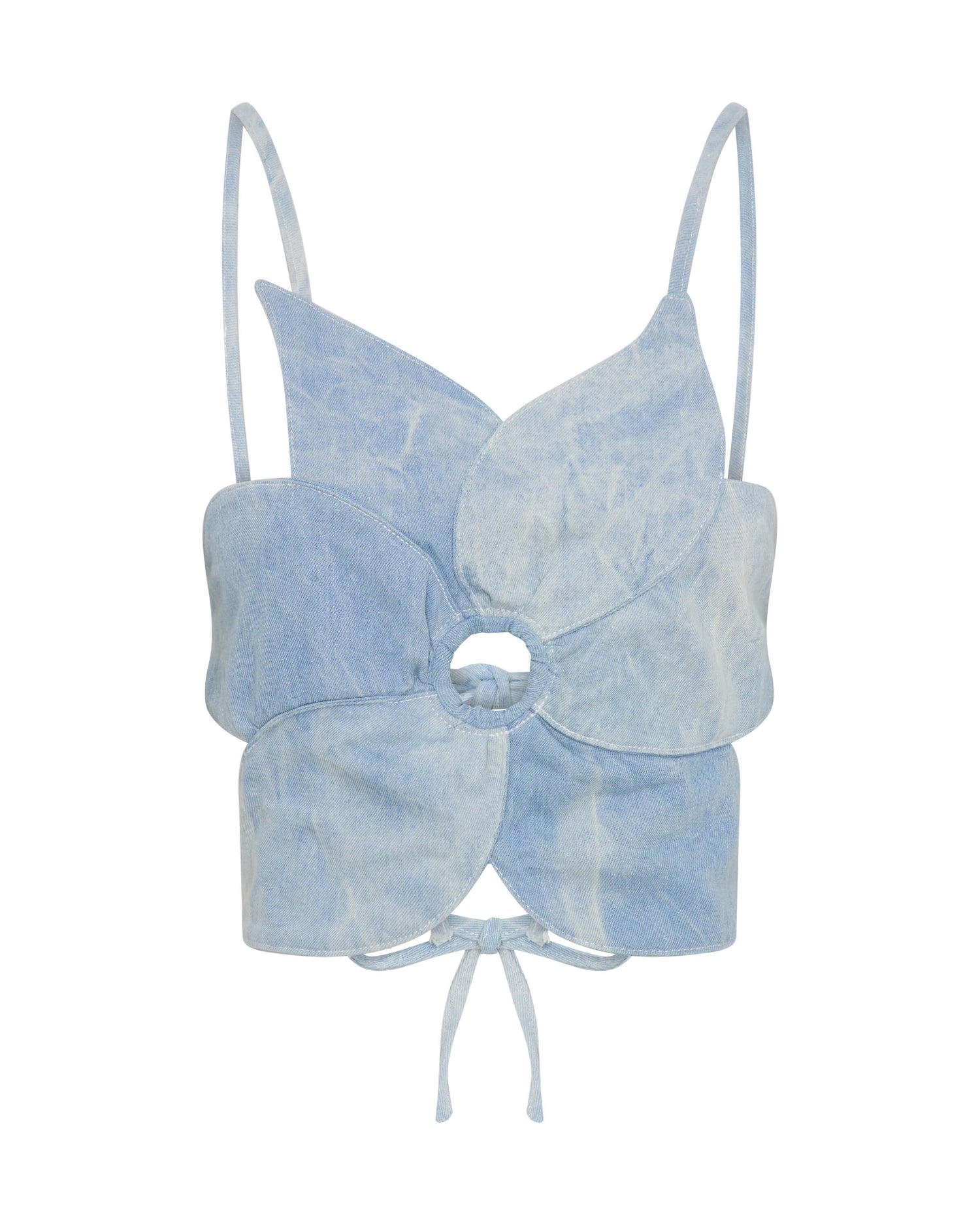 Denim Flower Backless Crop Top - Cloudy Blue