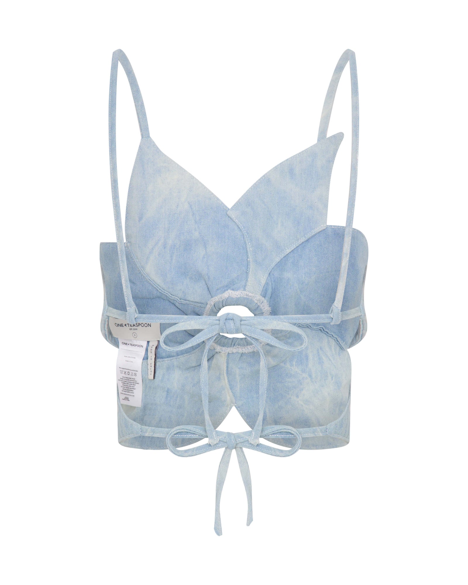 Denim Flower Backless Crop Top - Cloudy Blue | One Teaspoon USA