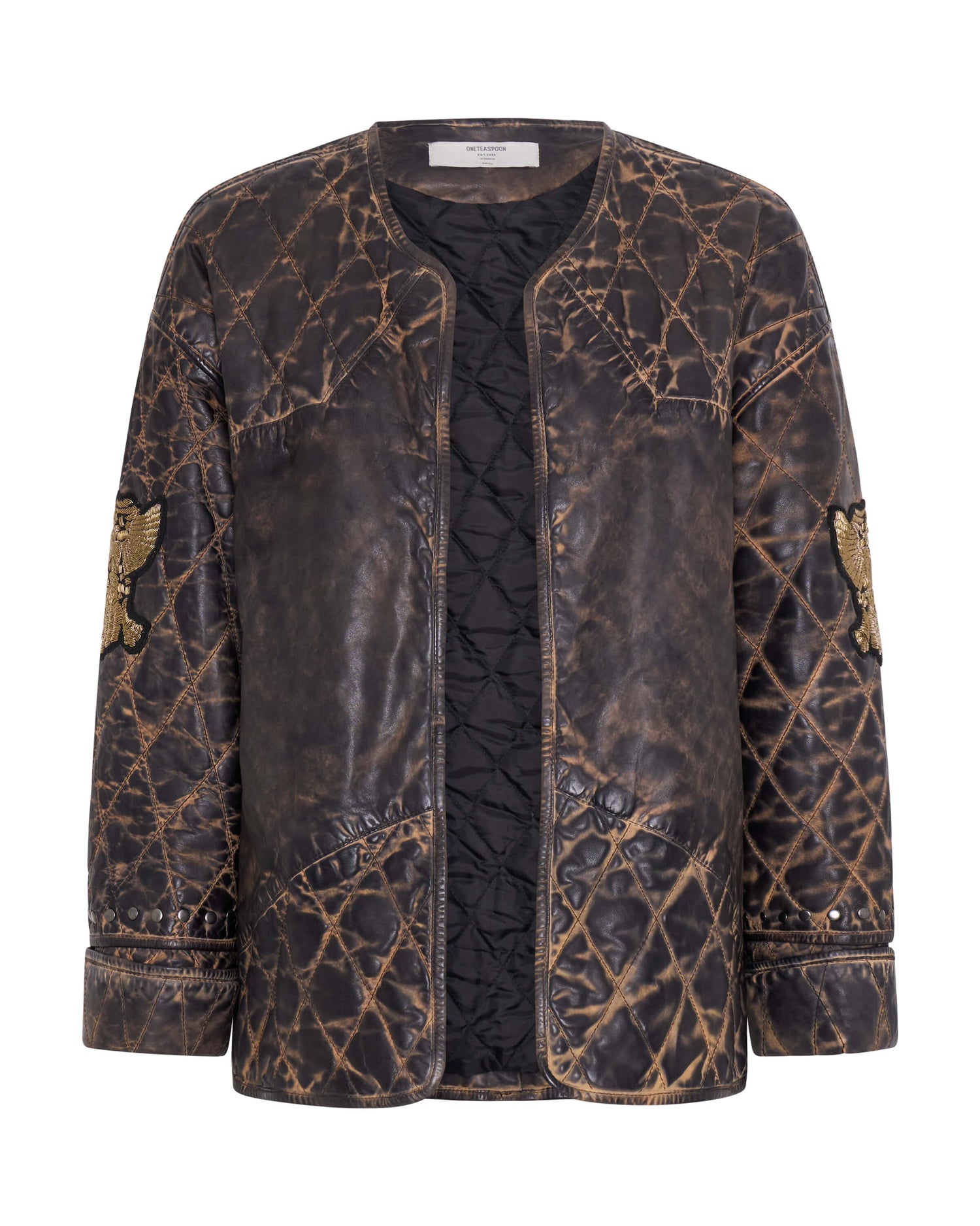 Quilted Star Leather Jacket - Black Tobacco