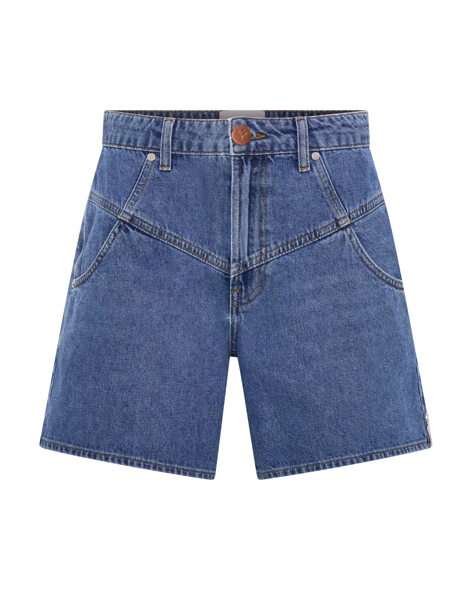 Kinks Mid Waist Long Length Denim Shorts - Blue Estate