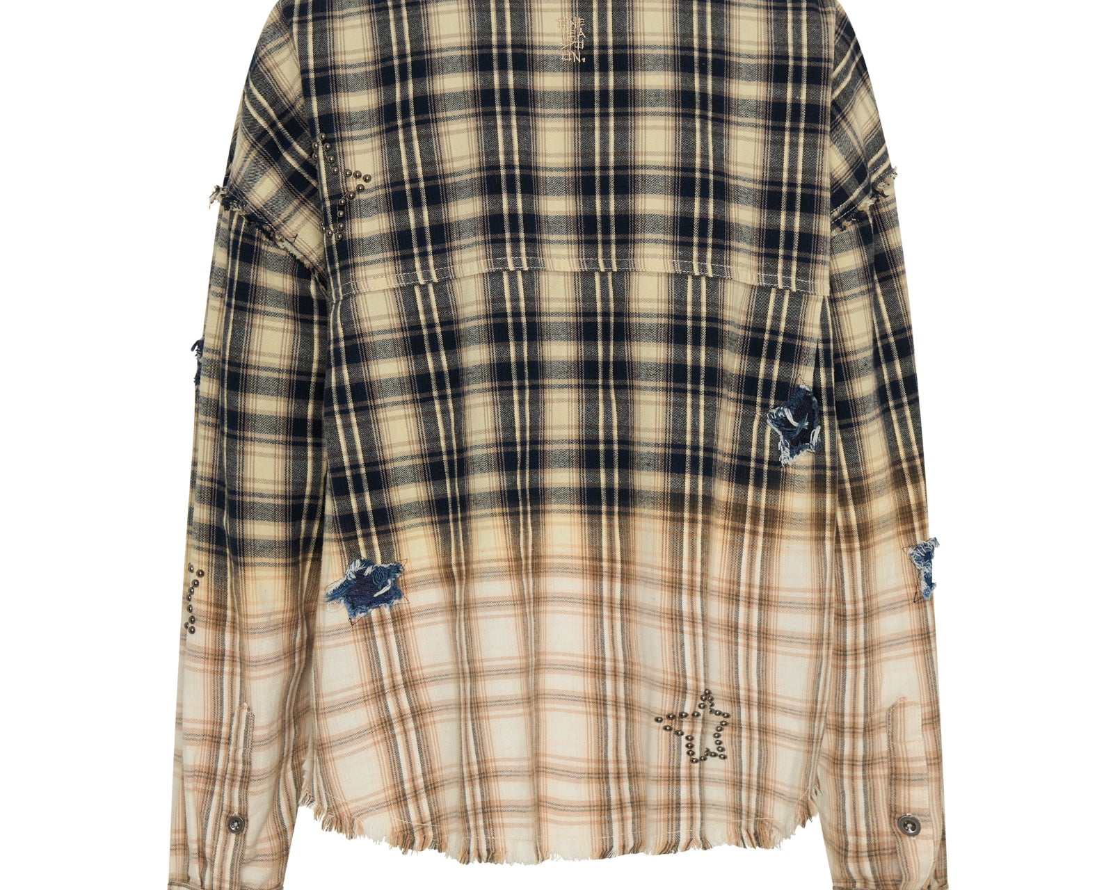 Flannel Star Studded Shirt - Cream Blue Check