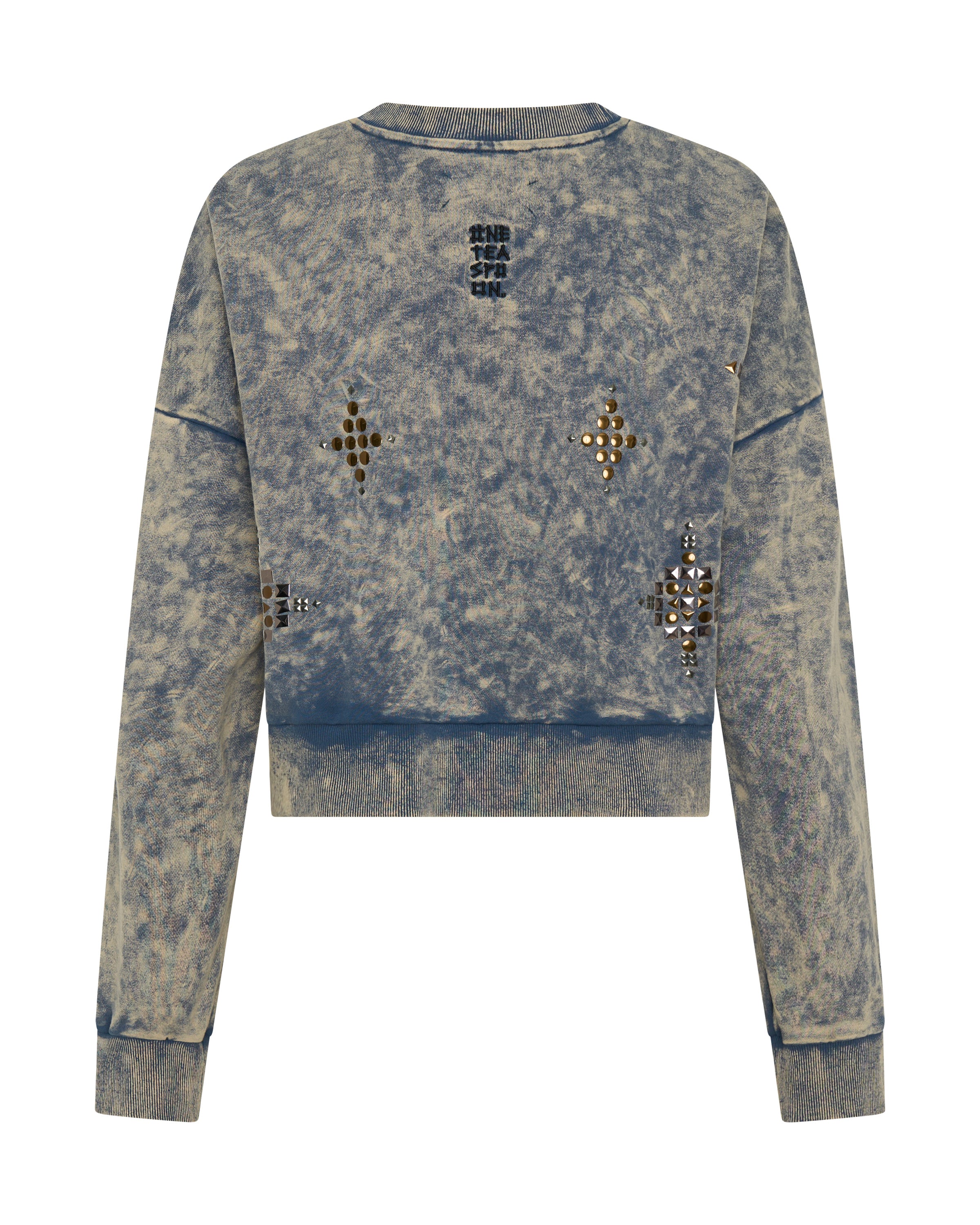 Fleece Cropped Star Studded Sweater - Acid Wash Blue | One
