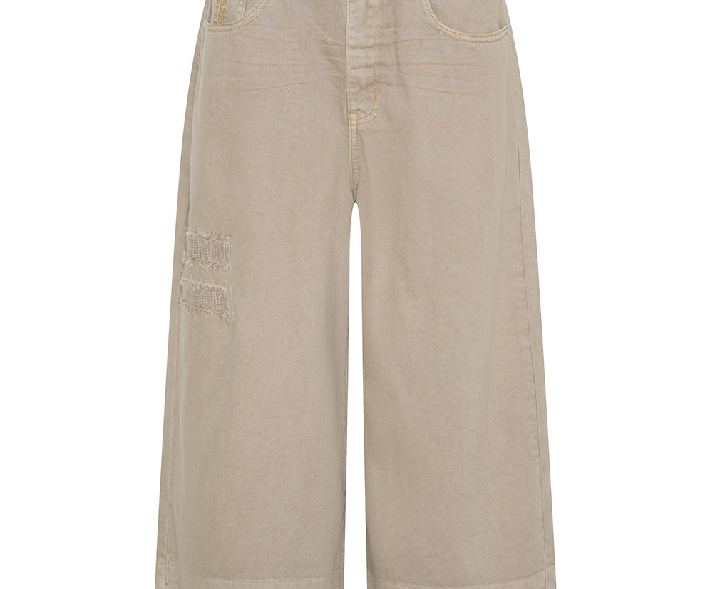 720'S Mid Waist Super Long Length Denim Shorts - Stone