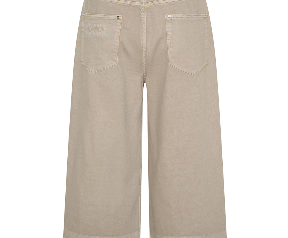 720'S Mid Waist Super Long Length Denim Shorts - Stone