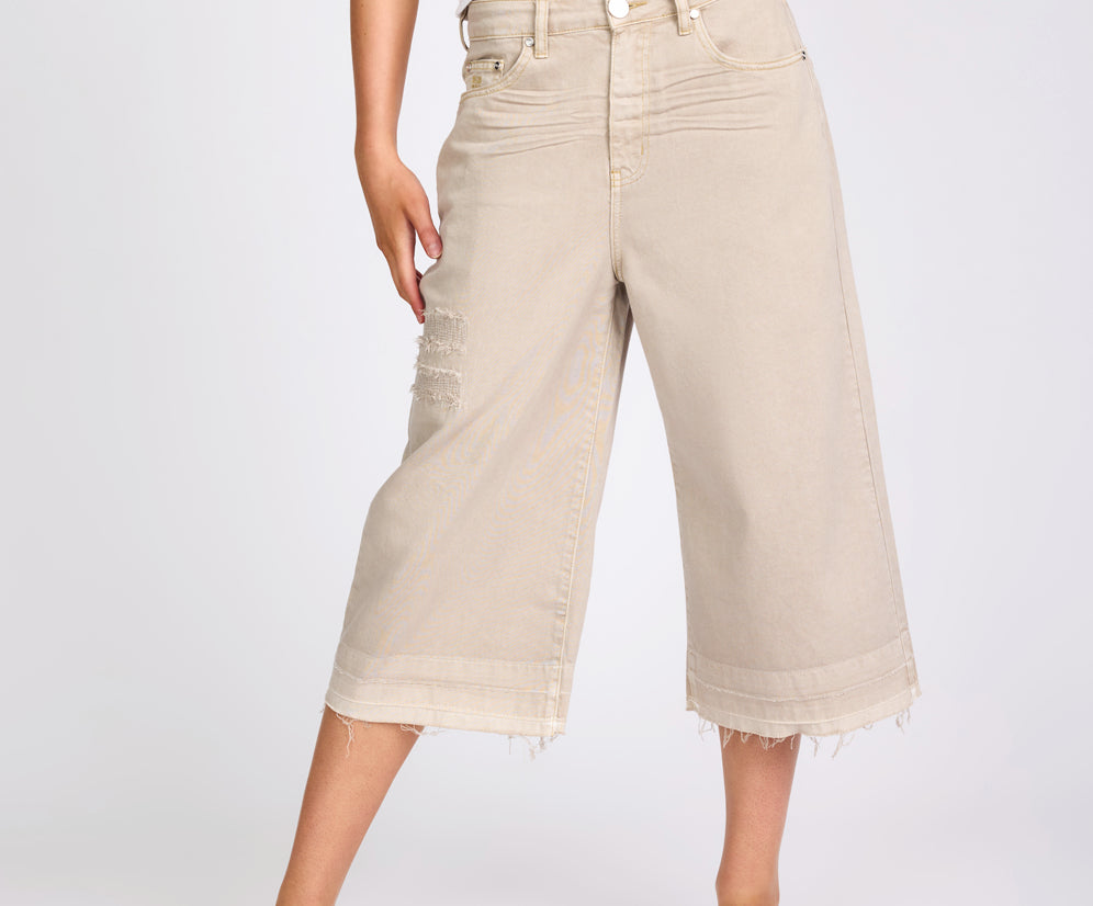 720'S Mid Waist Super Long Length Denim Shorts - Stone