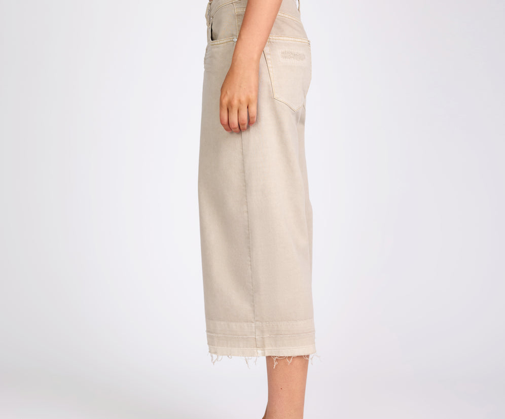 720'S Mid Waist Super Long Length Denim Shorts - Stone