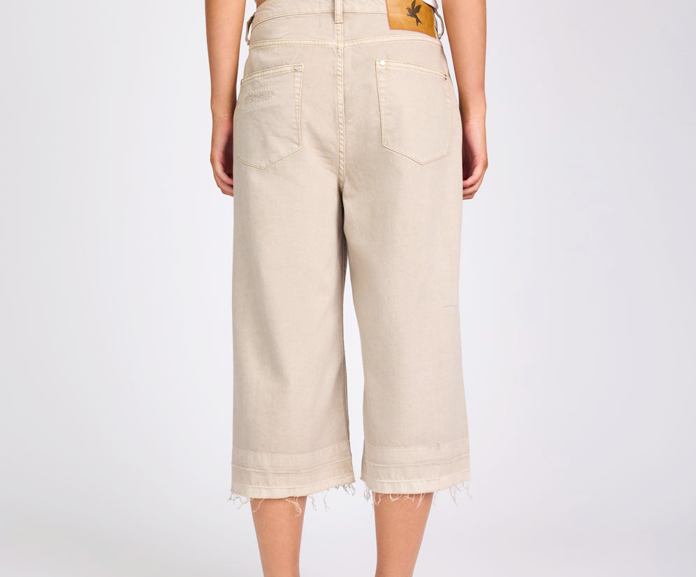 720'S Mid Waist Super Long Length Denim Shorts - Stone