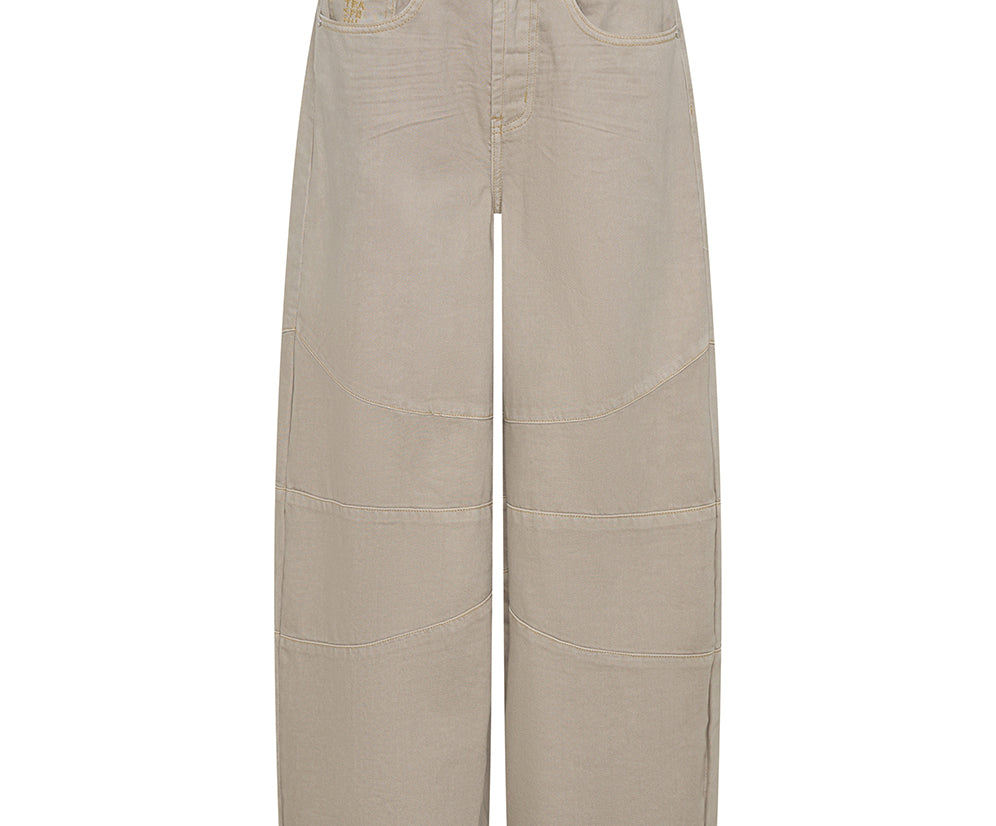 Barrel Mid Waist Wide Leg Denim Jeans - Stone