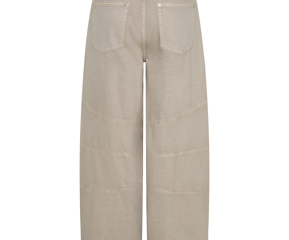 Barrel Mid Waist Wide Leg Denim Jeans - Stone