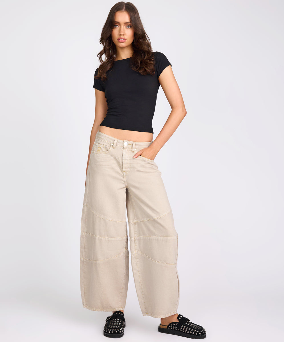 Women's Barrel Jeans Barrel Mid Waist Wide Leg Denim Jeans - Stone