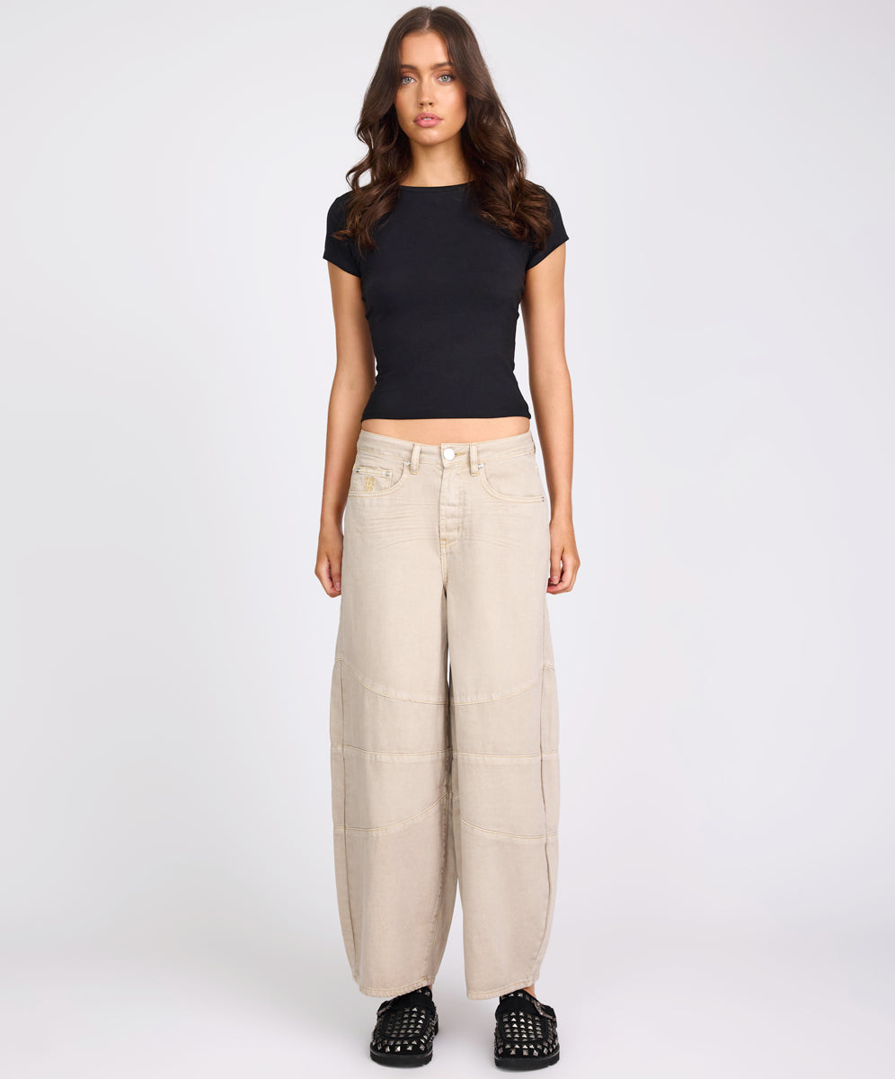 Women's Barrel Jeans Barrel Mid Waist Wide Leg Denim Jeans - Stone