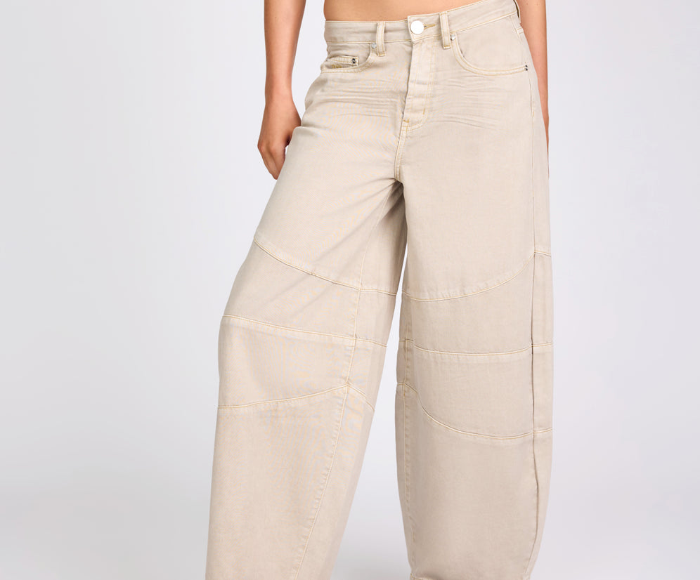 Barrel Mid Waist Wide Leg Denim Jeans - Stone