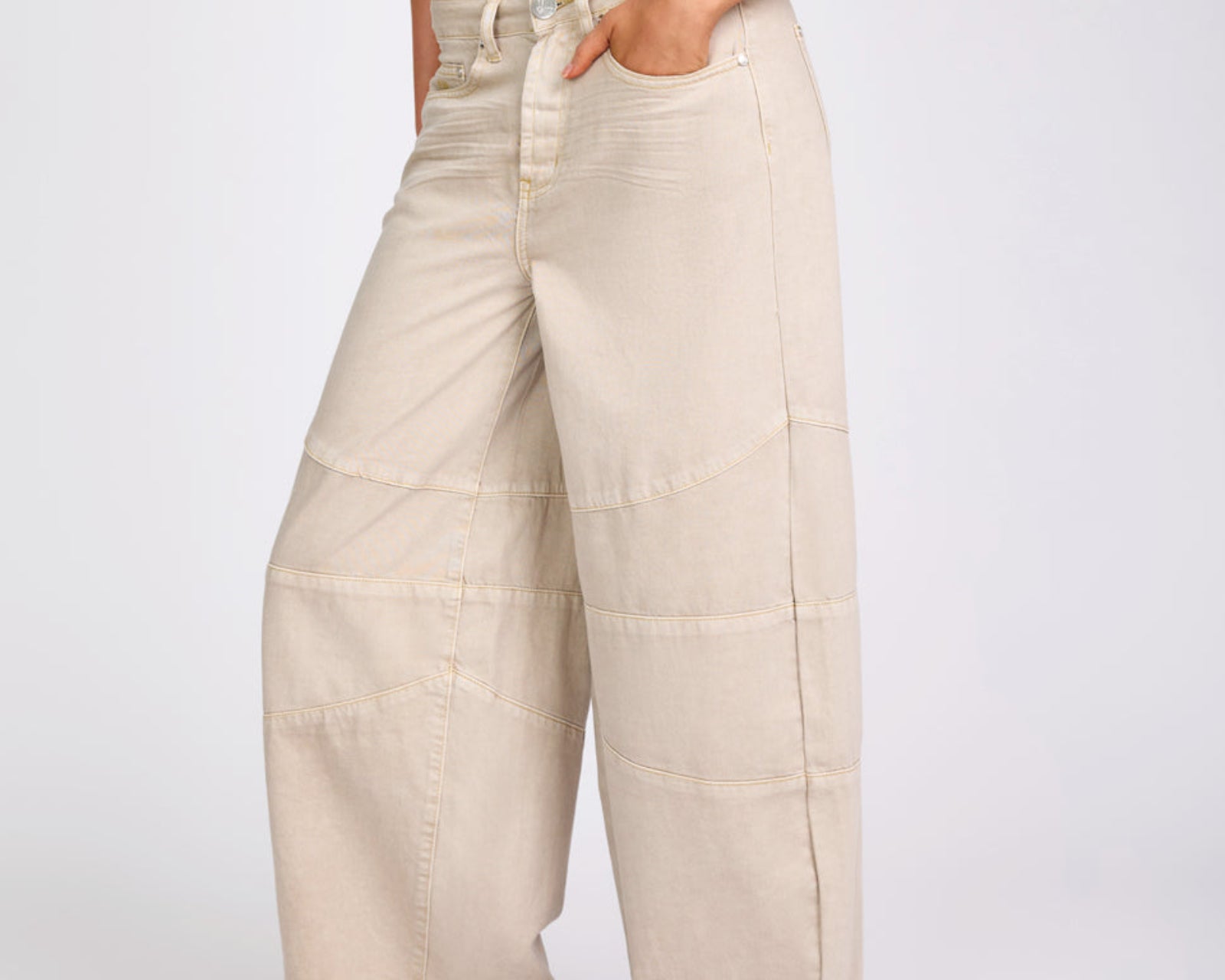 Barrel Mid Waist Wide Leg Denim Jeans - Stone
