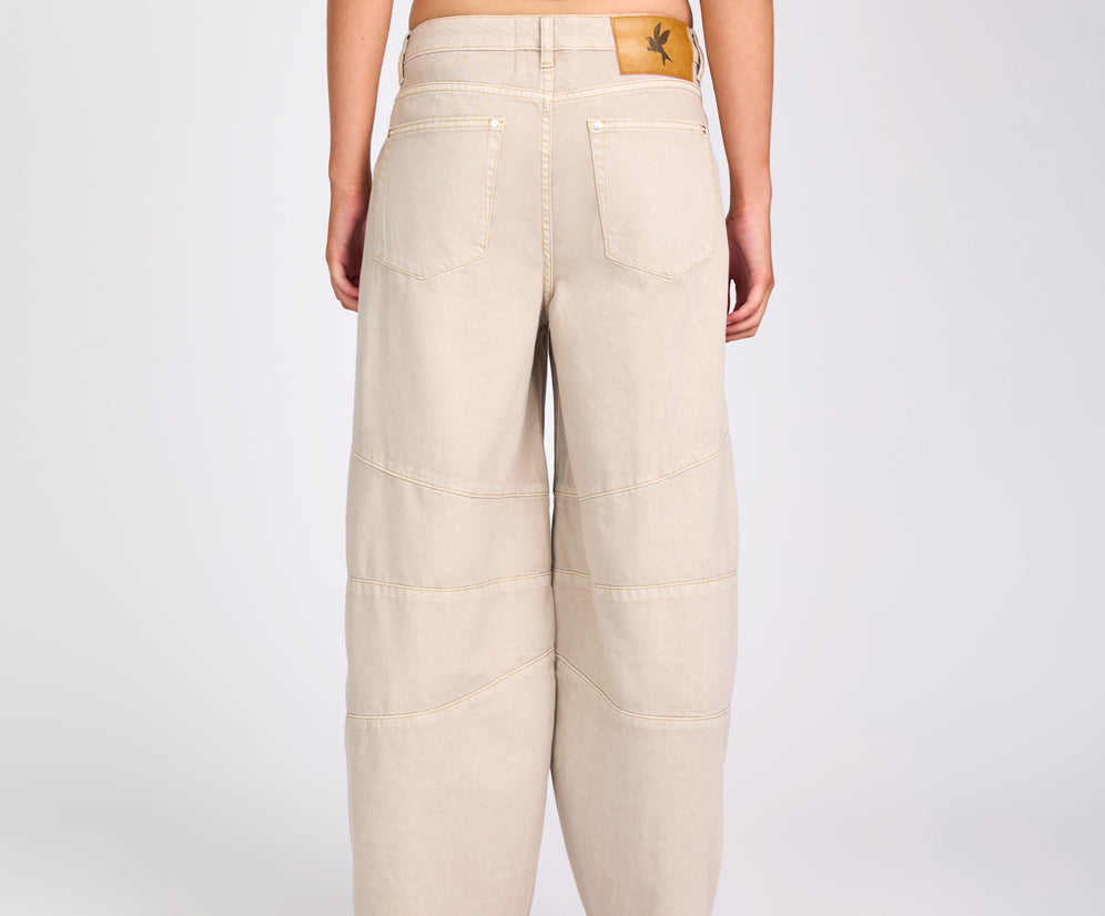 Barrel Mid Waist Wide Leg Denim Jeans - Stone