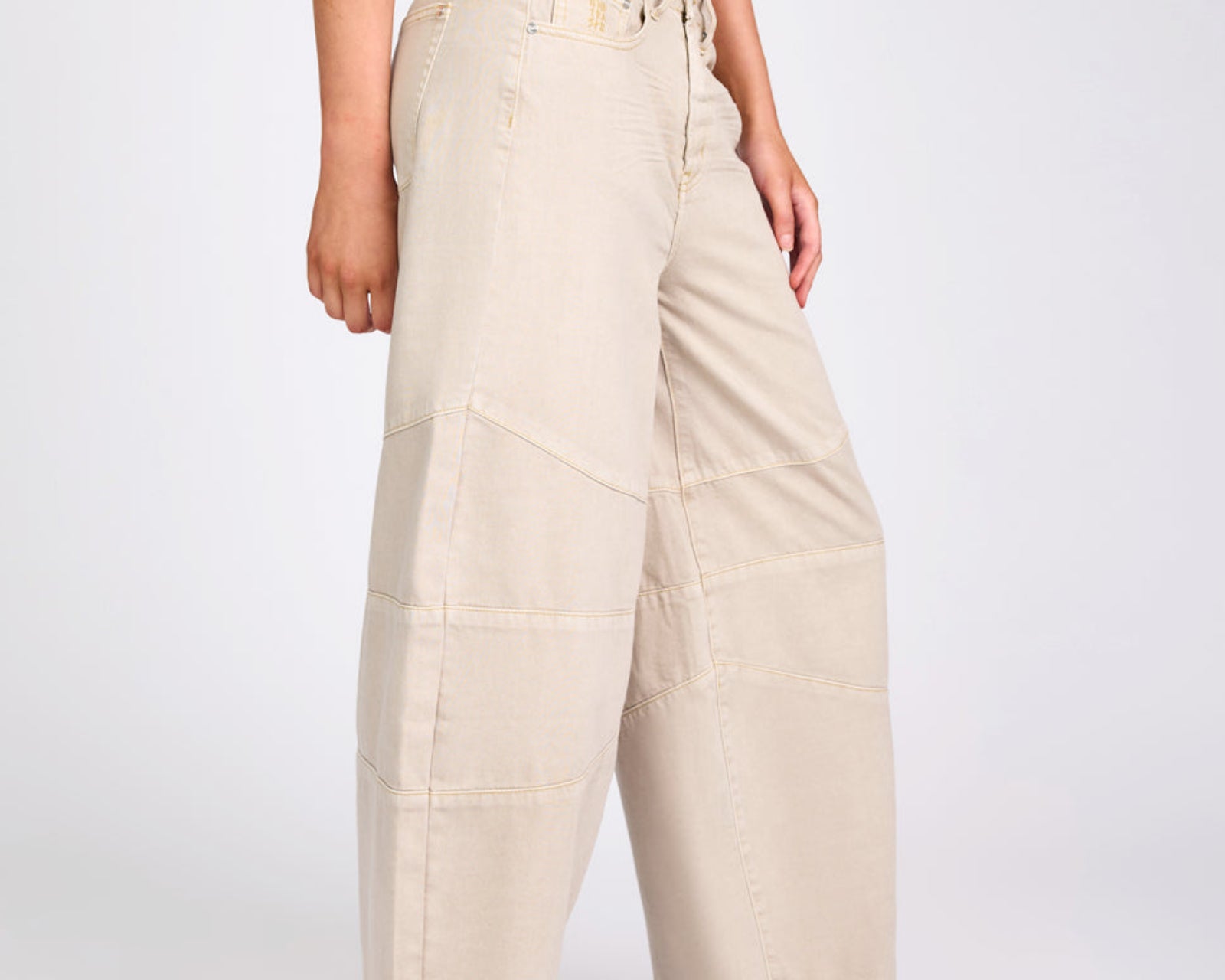Barrel Mid Waist Wide Leg Denim Jeans - Stone