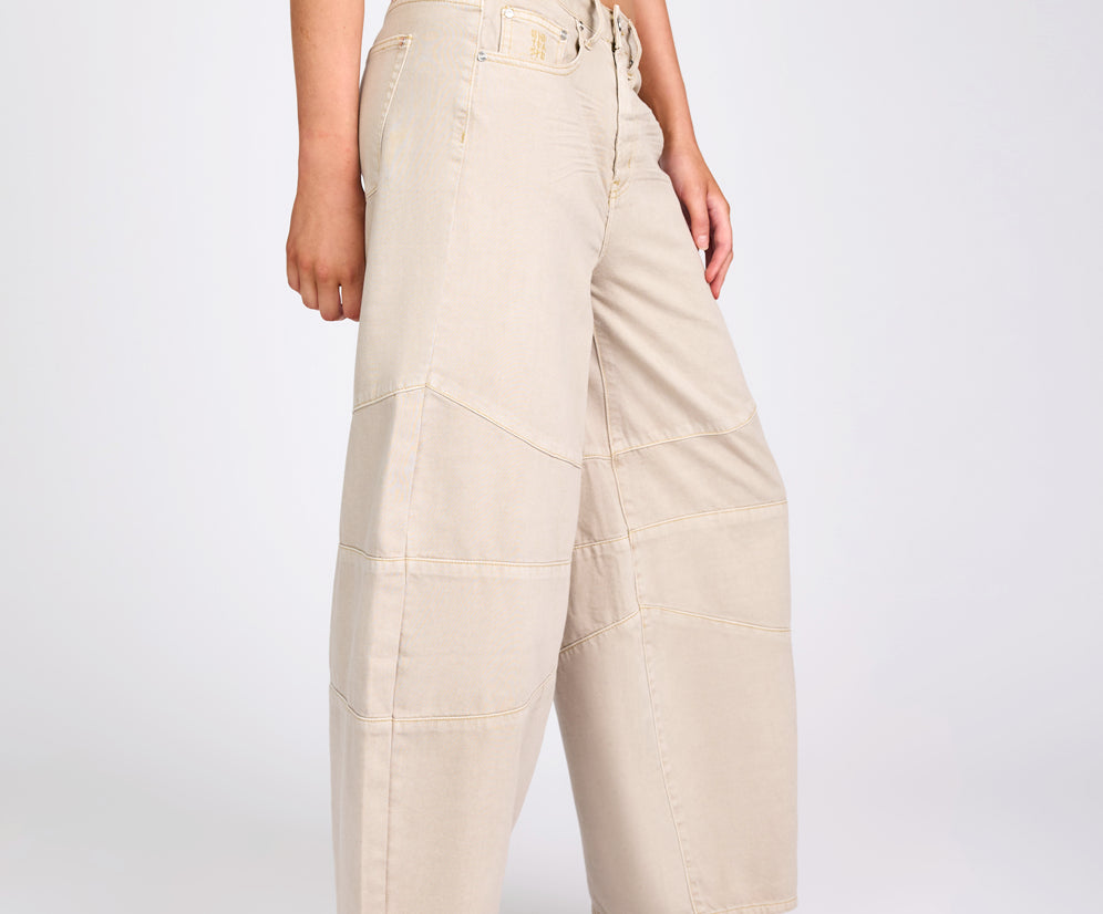 Barrel Mid Waist Wide Leg Denim Jeans - Stone