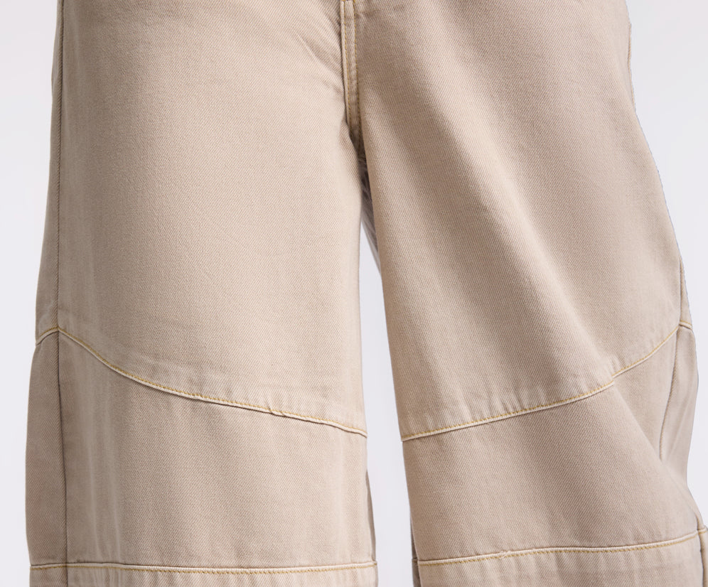 Barrel Mid Waist Wide Leg Denim Jeans - Stone