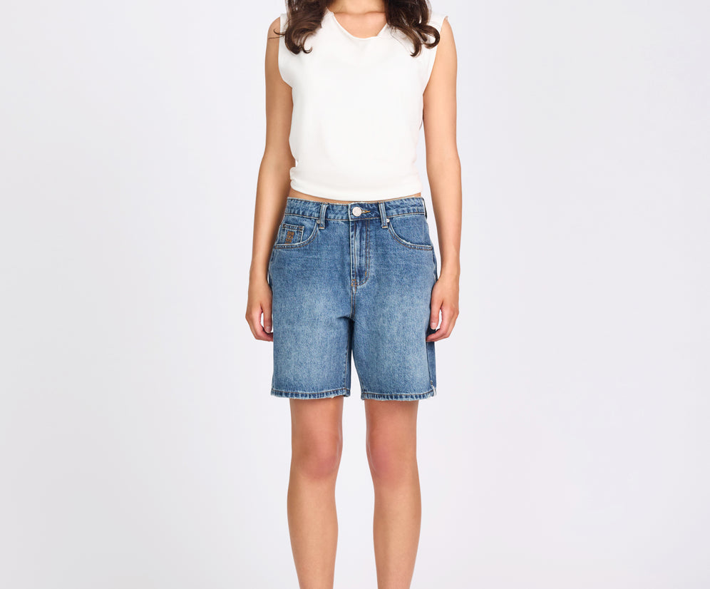 Jacksons Mid Waist Wide Leg Denim Shorts - Westland Blue