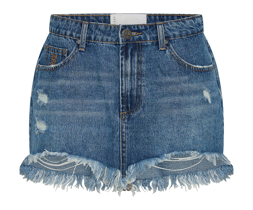 Junkyard Low Waist Denim Mini Skirt - Westland Blue