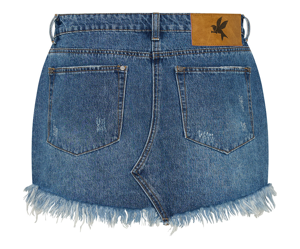 Junkyard Low Waist Denim Mini Skirt - Westland Blue