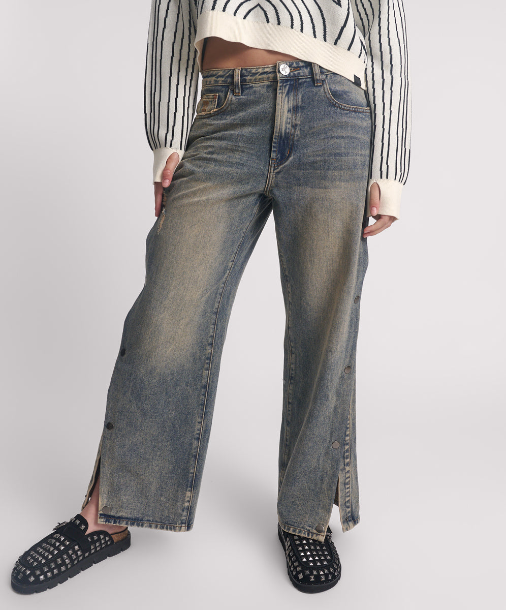 New Season Billie Mid Waist Long Rise Straight Leg Denim Jeans - Old Blue